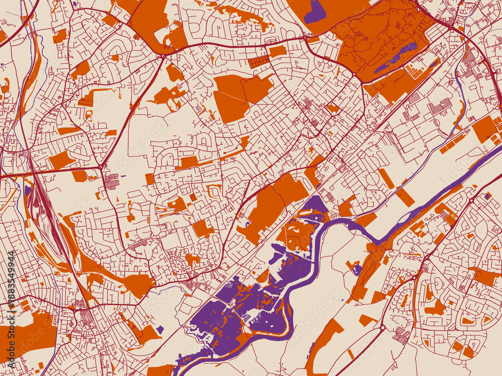 Obraz premium Cartographic city illustration of Beeston, United Kingdom