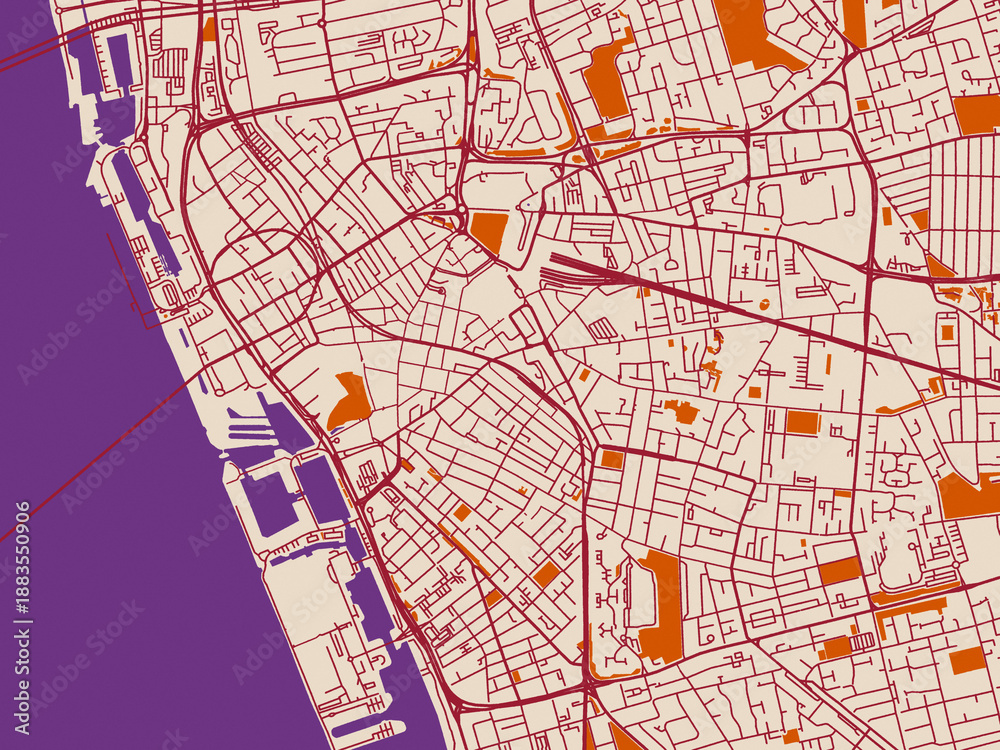 Obraz premium Cartographic city illustration of Liverpool Center, United Kingdom