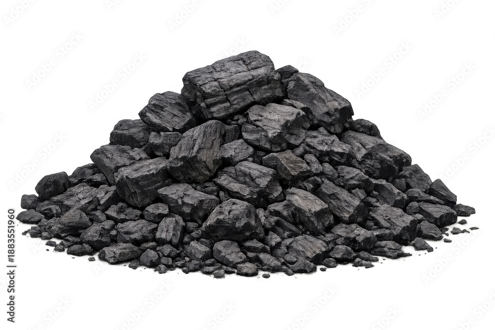 Fototapeta premium Coal pile forming a heap, representing fossil fuel, energy, mining, power generation, and carbon resources with transparent background