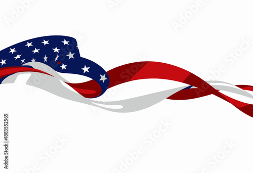 Patriotic Ribbon Design Featuring Flowing Red, White, and Blue Stripes with Stars Representing American Heritage and National Pride
