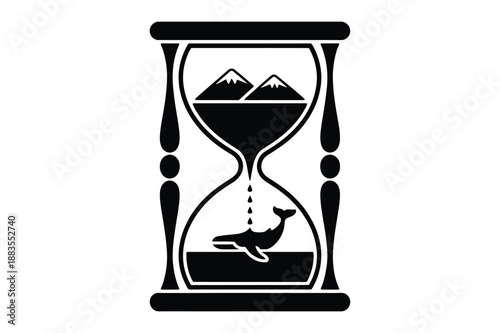 Hourglass Silhouette with Whale and Mountains
