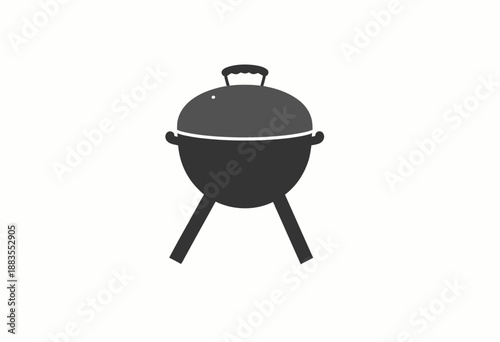Minimalist Illustration of a Round Charcoal Barbecue Grill with Three Legs and a Domed Lid Reflecting Outdoor Cooking