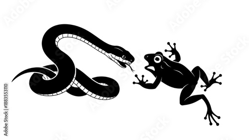 Snake and Frog Silhouettes Facing Each Other in a Predatory Standoff