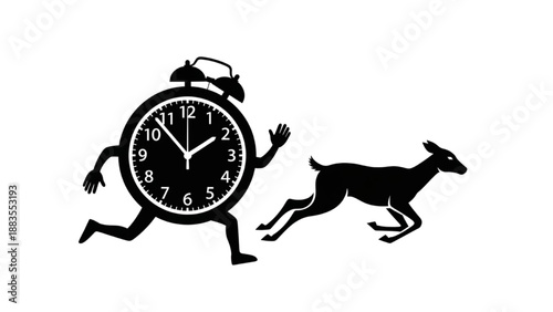 Symbolic chase of time An alarm clock running after a deer, depicting urgency