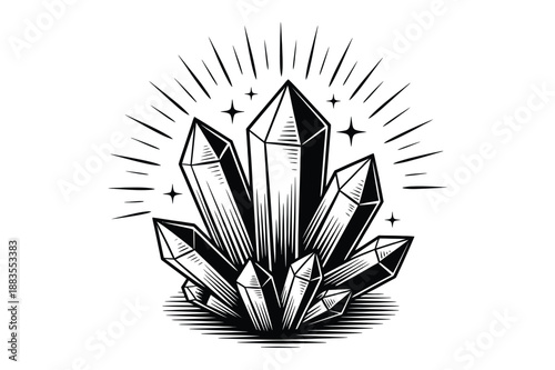 Cluster of Crystals Glowing Silhouette Art