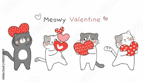 Adorable Cats Embracing Hearts on Valentine's Day Celebration