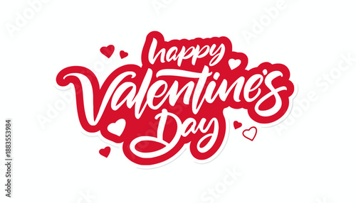 Valentine's Day celebration with red and white theme, decorated with hearts and typography