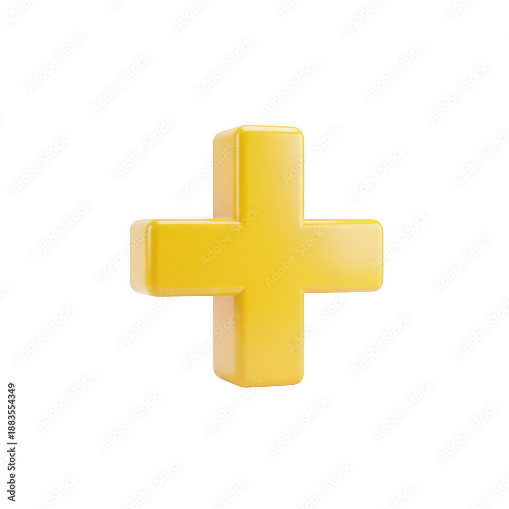 Fototapeta premium Bright yellow plus sign isolated on transparent background