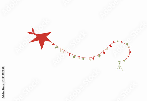 Vibrant Red Kite with Decorative Tassels Gliding Elegantly Against a Pristine White Background in a Captivating Aerial Display