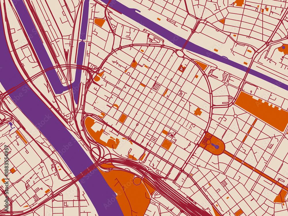 Obraz premium City layout poster — Mannheim Zentrum, Germany – warm boho color palette