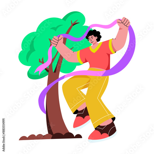 A flat style illustration depicting a character performing ribbon dance