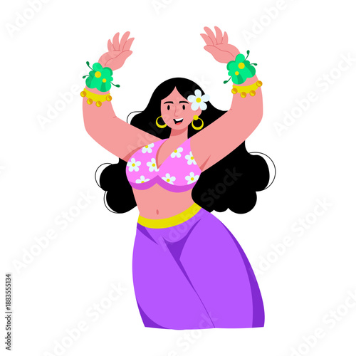 A flat style illustration depicting a character performing moroccan dance