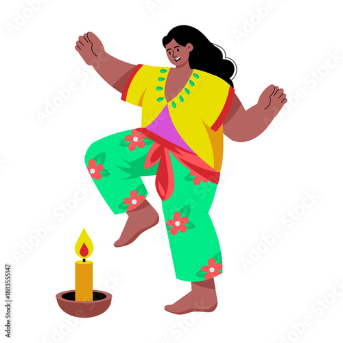 A flat style illustration showing a character lighting candle
