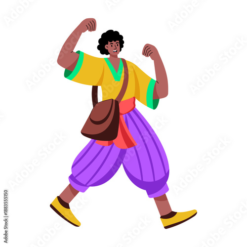 A flat style illustration showing a character wearing djellaba dress