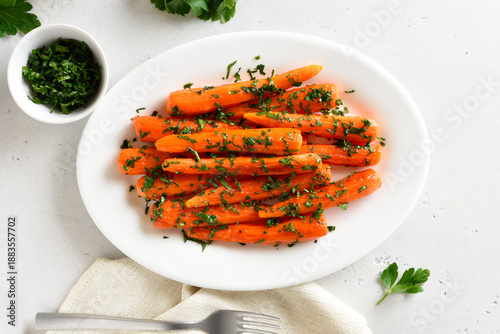 Roasted honey glazed carrots on plate