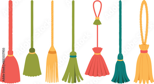 Decorative Tassel Vector Set  Braided Cord with Yarn Skirt