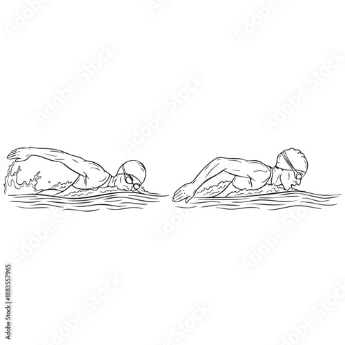 Hand drawn illustration of dog swimming in water step by step