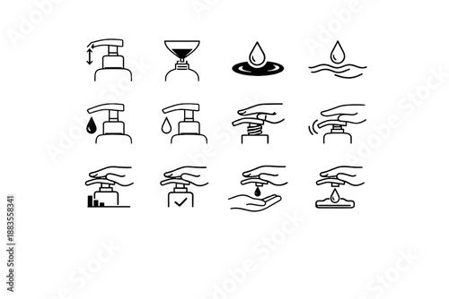 Dispenser placement silhouette icons soap comfort calm finger icon vector guidance focus