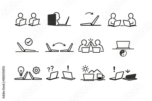 Privacy logic collaboration workspace vector calm icons cue angle icon laptop hinge
