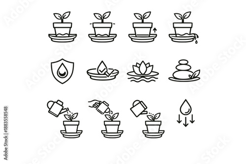 Saucer icons prevention plant cue icon level line overflow spill margin vector
