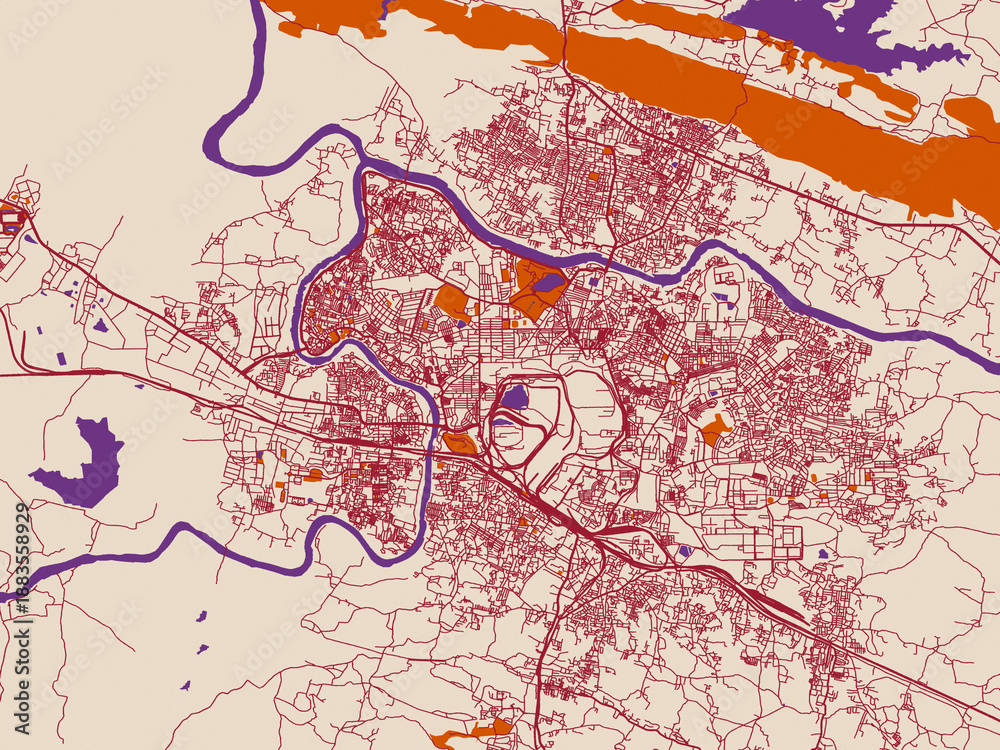 Fototapeta premium Cartographic city illustration of Jamshedpur, India