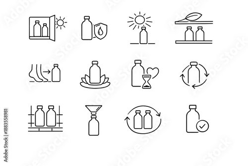 Store sun friendly stability icon away placement from preservation shelf vector eco