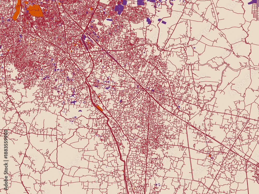 Fototapeta premium Street network map of Rajpur Sonarpur, India, muted violet water and terracotta