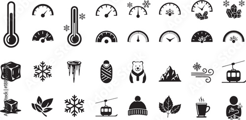 Black and white of winter weather and cold related thermometer gauge