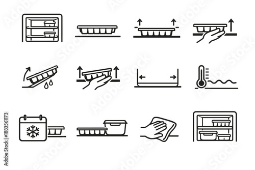Routine seated baseline freezer vector icons icon tray concept release minimalist clean