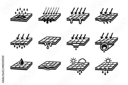 Scenario balcony vector icon stress tiles logic weather focus drainage rainfall icons