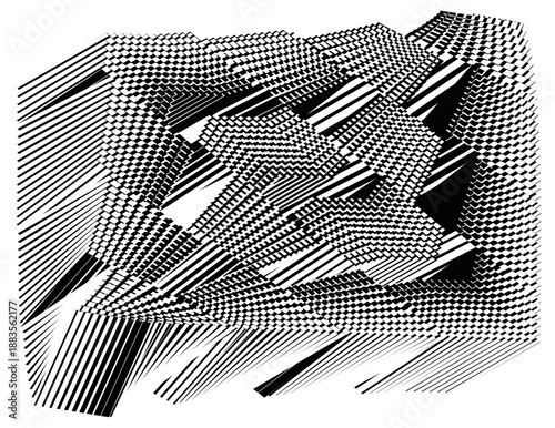 op art modern abstract background, graphic lines and shapes composition, complex organized structure, construstion, linear abstraction, creative geometric pattern, vector black and white decoration
