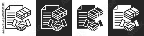 Loan Agreement Line And Solid Icon In White And Black Background