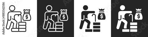 Retirement Fund Line And Solid Icon In White And Black Background