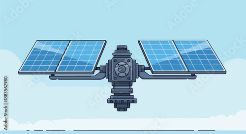 Modern cartoon illustration of a solar panel array, representing clean renewable energy and sustainable technology for a greener future.