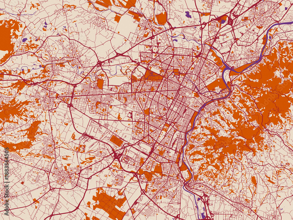 Fototapeta premium Decorative city map of Torino Metropolis, Italy