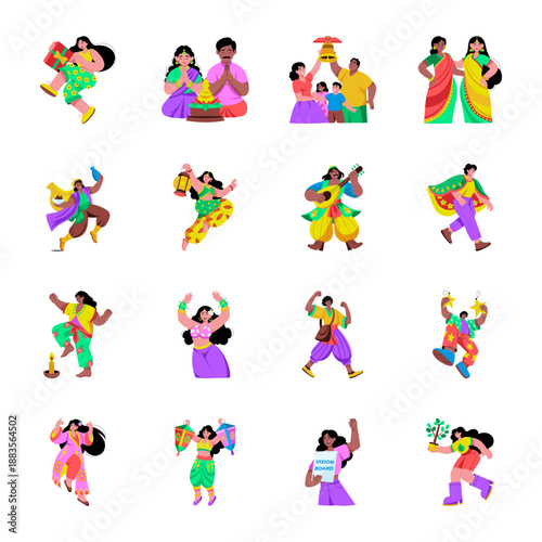 Set of New Year Celebrations Flat Illustrations 

