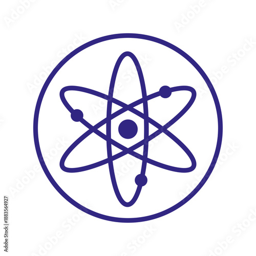 Modern symbol of the atom. Symbol of the nuclear industry, science, and technology