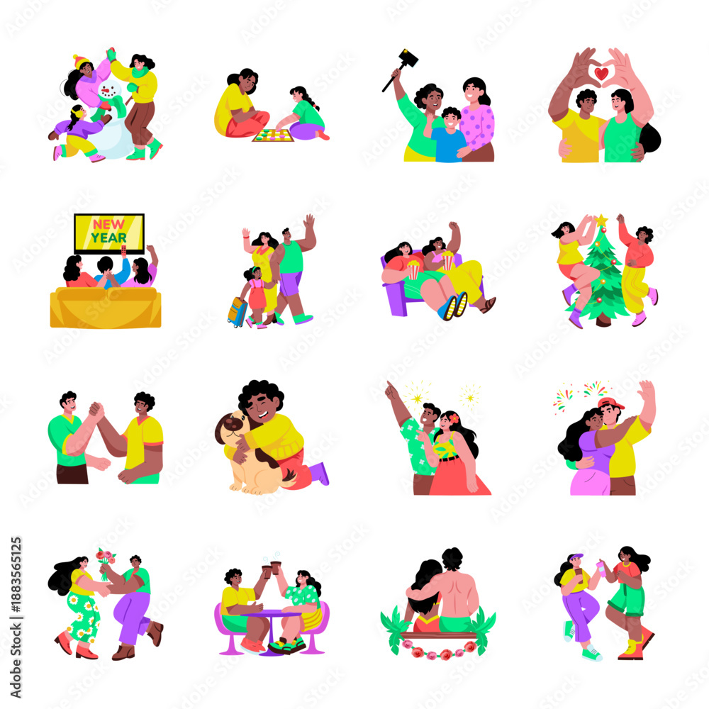 Fototapeta premium Set of Fun and Festivity Flat Style Illustrations