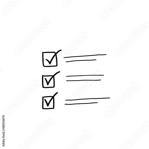 Hand-drawn checklist with checkmarks and blank lines for notes  