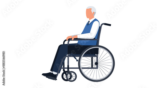 An elderly man sitting in a wheelchair, symbolizing aging, disability, mobility assistance, and healthcare for the elderly.