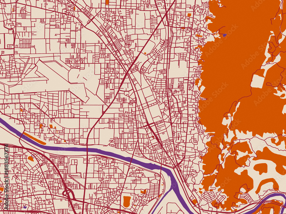 Obraz premium Geographic city layout of Kashihara, Japan