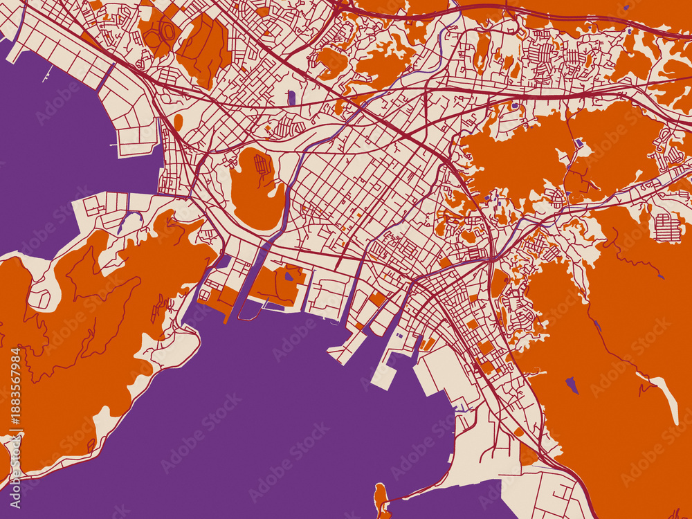 Naklejka premium Urban planning style map of Kudamatsu, Japan