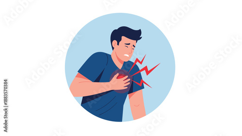 Man clutching his chest in pain, indicating a heart attack or chest pain, representing emergency medical conditions and the importance of immediate health attention.