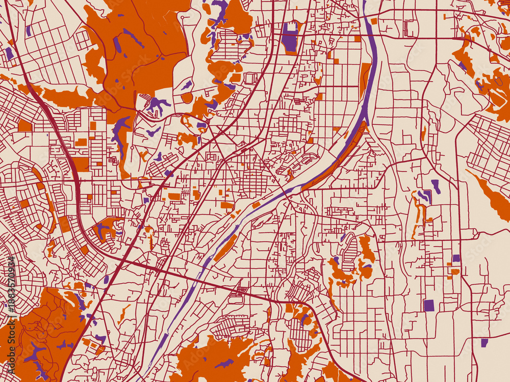 Obraz premium City map of Tondabayashicho, Japan – burgundy linework on cream