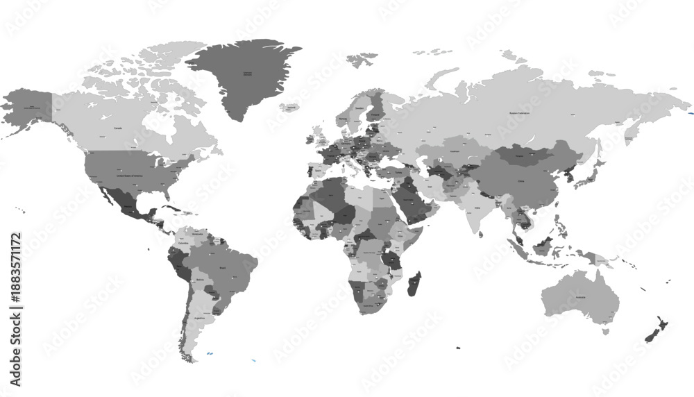 Obraz premium World map. Grey modern vector map. Silhouette map