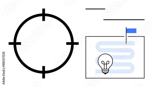 Target concept. Target symbols combined with planning elements reflect strategy and innovation. Target defines goals and direction for business, creativity, and problem-solving. For strategy