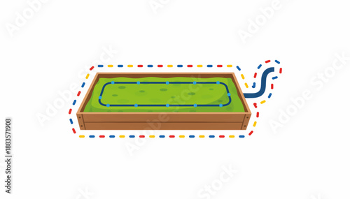 Raised garden bed with drip irrigation system. Stylized flat design vector illustration. Sustainable gardening and agriculture concept isolated on white background