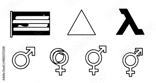 A set of vector graphic symbols representing gender and equality