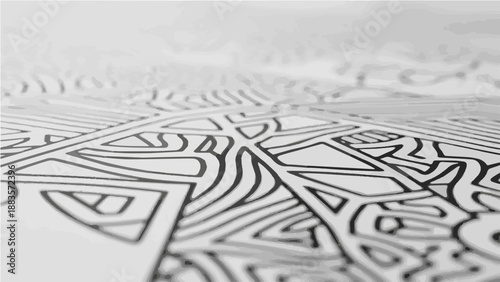 A black and white vector graphic illustration of a maze with a complex design
