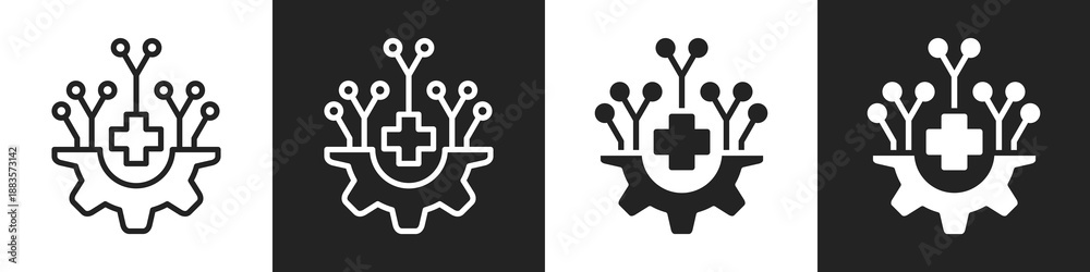 Fototapeta premium Technology Line And Solid Icon In White And Black Background